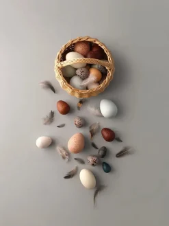 A Dozen Wooden Bird Eggs In A Basket><noscript><img width=