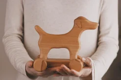 Handmade Wooden Dog Pull Toy><noscript><img width=
