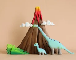 Handmade Wooden Volcano & Dinosaurs Set><noscript><img width=
