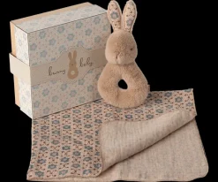 Bunny Rattle & Burp Cloth Set - Cream Peach><noscript><img width=