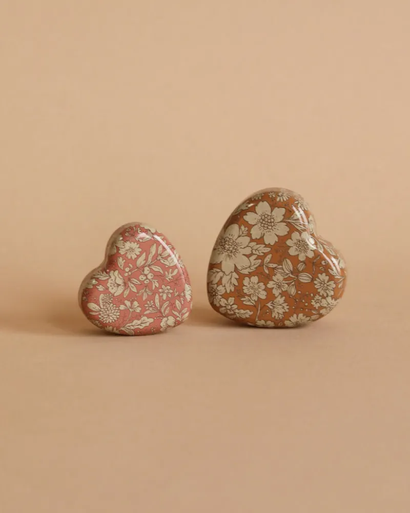 Metal Heart Box, 2 Piece Set - Ocher/Heather Blossom>Maileg Online