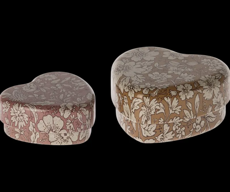 Metal Heart Box, 2 Piece Set - Ocher/Heather Blossom>Maileg Online