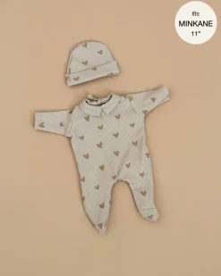 11" Doll Clothing | Sleep Well Corentin Onesie & Hat - Beige Hearts>Minikane Hot