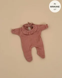 11" Doll Clothing | Camille Onesie in Dotted Cotton - Brown Sugar>Minikane Outlet