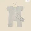 11" Doll Clothing | Lili Jumpsuit & Headband in Cotton Gauze - Pebble>Minikane Fashion
