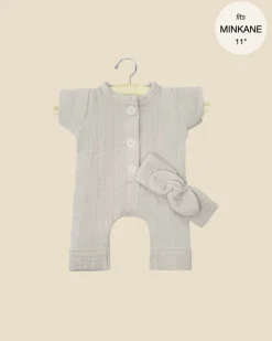11" Doll Clothing | Lili Jumpsuit & Headband in Cotton Gauze - Pebble>Minikane Fashion
