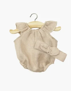 13" Doll Clothing | Clara Romper & Headband in Washed Linen - Nude>Minikane Online
