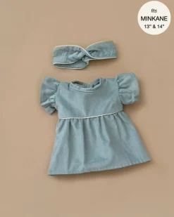Doll Clothing | Daisy Dress & Headband in Cotton - Sage Green>Minikane Discount