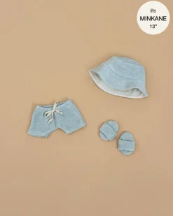 Doll Clothing | Emile & Ida, Sun 3-piece Swimsuit Set in Terrycloth - Green Tea>Minikane Fashion