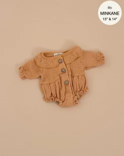 Doll Clothing | Leonore Ruffled Romper in Cotton Gauze - Camel>Minikane Sale