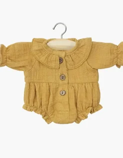 Doll Clothing | Leonore Ruffled Romper in Cotton Gauze - Camel>Minikane Sale