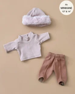 Doll Clothing | 3-Piece Set in Ribbed Cotton - Brown Sugar & Petal>Minikane Best