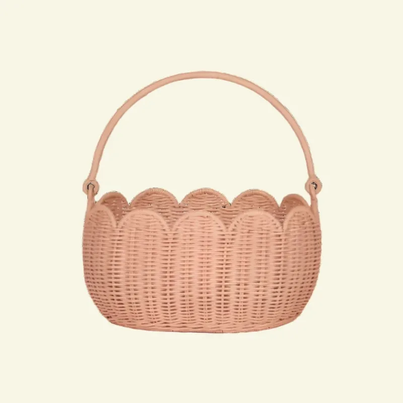 Scalloped Petal Basket - Seashell Pink>Olli Ella Fashion