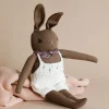 Brown Rabbit in Hand Knit Overalls>Polka Dot Club Clearance