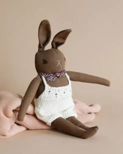 Brown Rabbit in Hand Knit Overalls>Polka Dot Club Clearance
