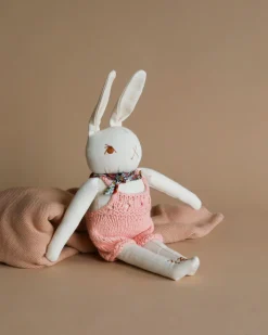 Cream Rabbit in Hand Knit Overalls>Polka Dot Club Best