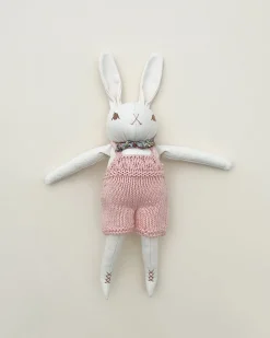 Cream Rabbit in Hand Knit Overalls>Polka Dot Club Best