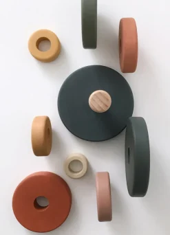 Wooden Pyramid Stacker - Green & Mustard><noscript><img width=