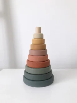 Wooden Pyramid Stacker - Green & Mustard><noscript><img width=