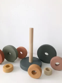 Wooden Pyramid Stacker - Green & Mustard><noscript><img width=